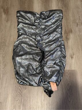 Seven7 Metallic Silver Ruched Strapless Dress